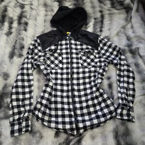 Raw Yarn Industries Buffalo Plaid Hooded Flannel Shirt Men’s Large Full‑Zip